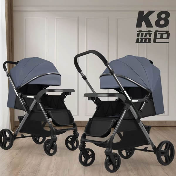 Travel System Baby Stroller Pram Two-Way Directions Baby Carrier blue